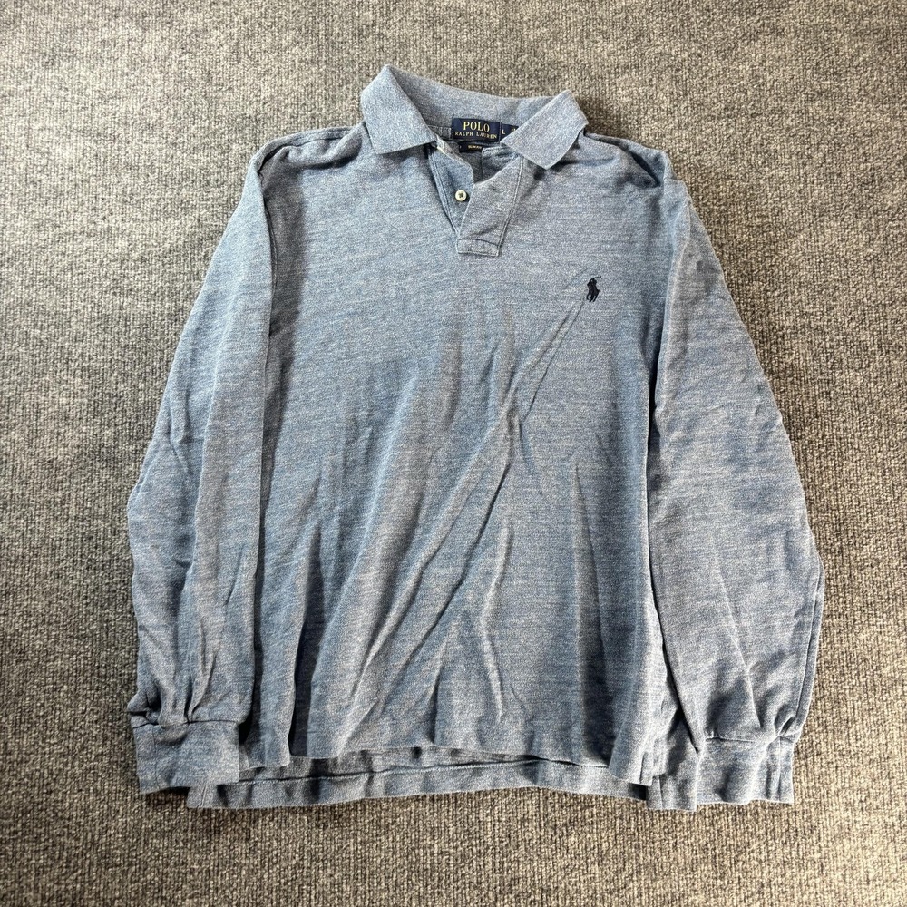 Polo Ralph Lauren Polo Shirt Mens L Blue Long Sleeve Slim Fit Embroidered Logo